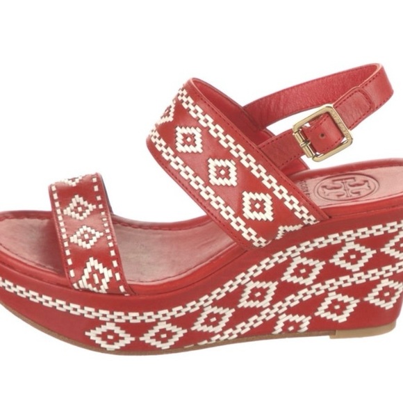 Tory Burch Red and white Aztec style platforms! Size 5.5. Authentic! - Picture 2 of 5